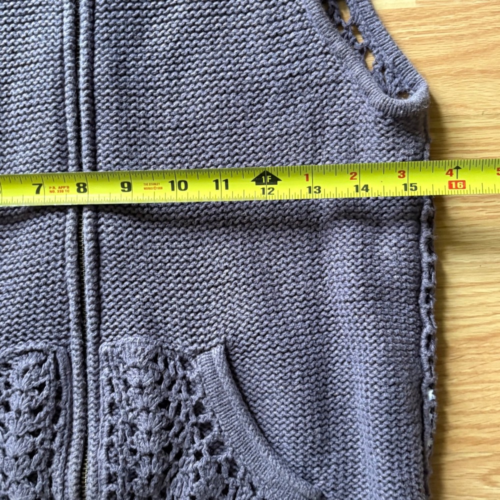 Woolrich Womens Purple Knit Full Zip Sleeveless Hoodie Crochet Back Vest Size M - Picture 4 of 8